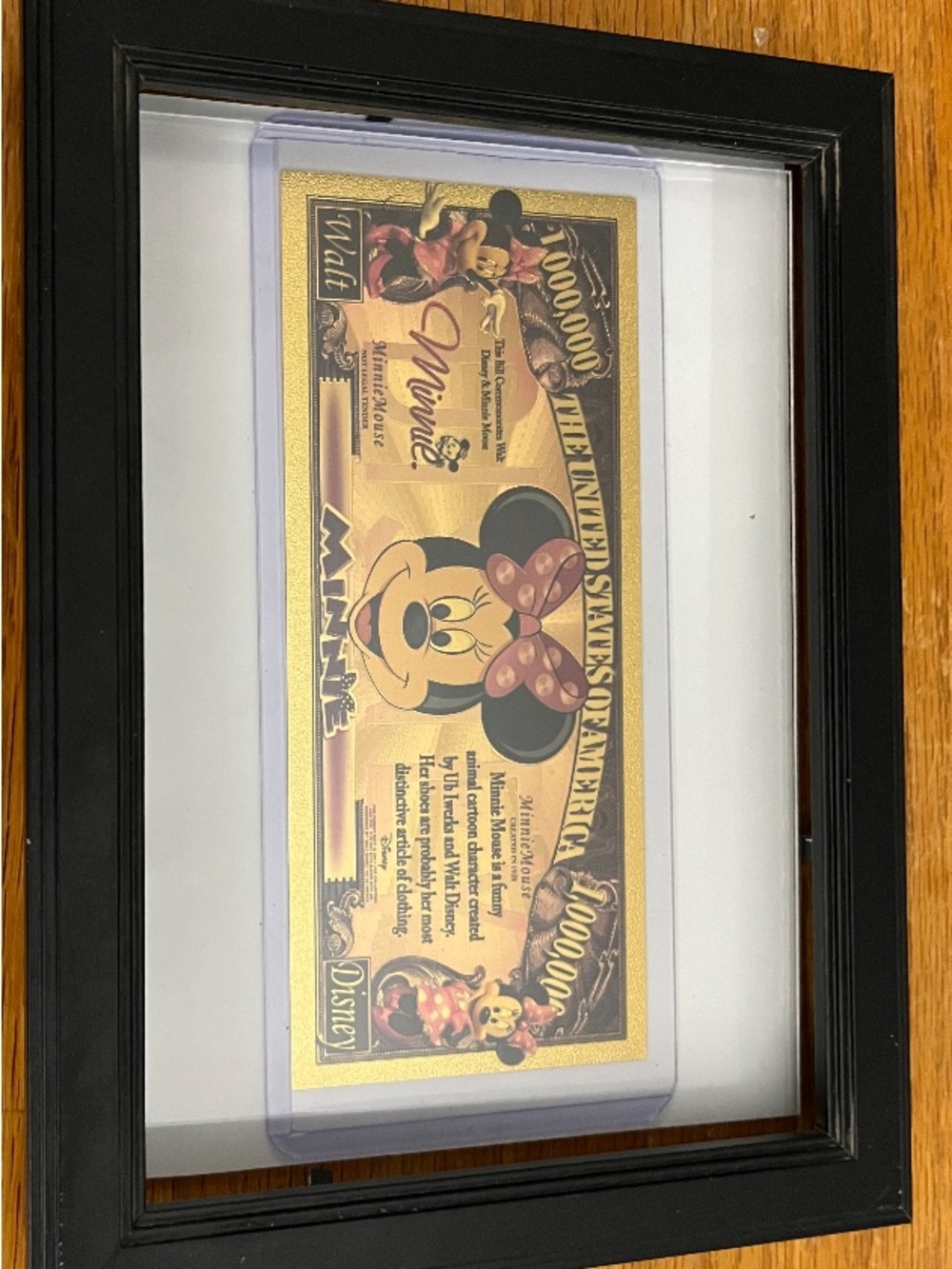 Disney Minnie Gold Art in Black Frame with Pink Bow Accent